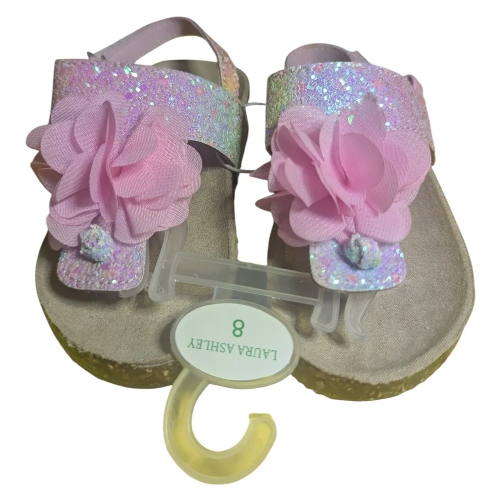 Laura Ashley Toddler Girl Sandals Sz 8 Pink Glitter Flower